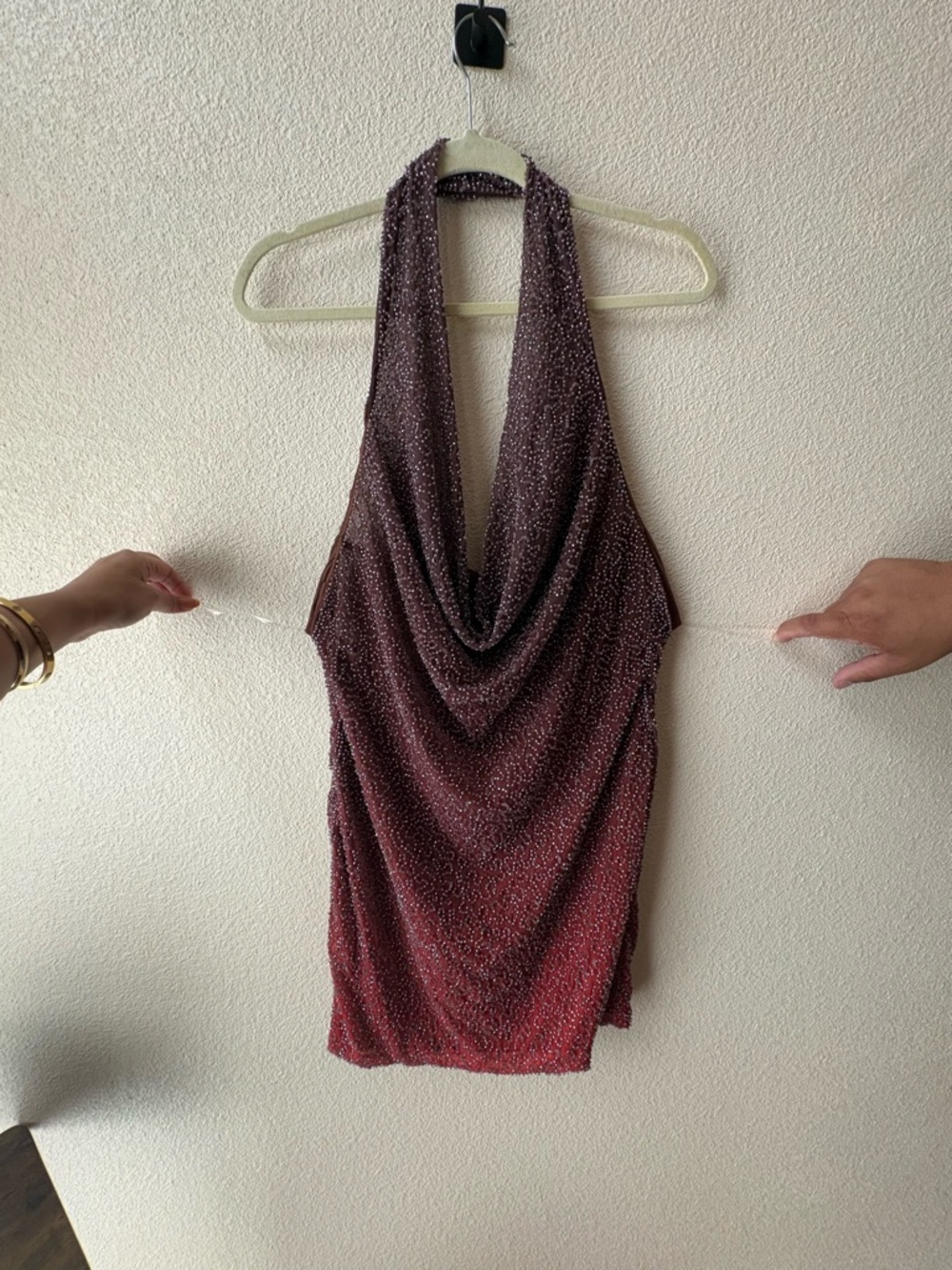 Oh Polly AMUR Ombre Sequin Cowl Neck Mini Dress - Red to Brown - Picture 6 of 7